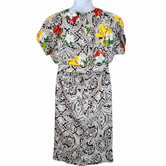 Richie Freeman For Teri Jon Silk Floral & Paisley Print Dress Midi Length Sz 10 - Picture 2 of 16
